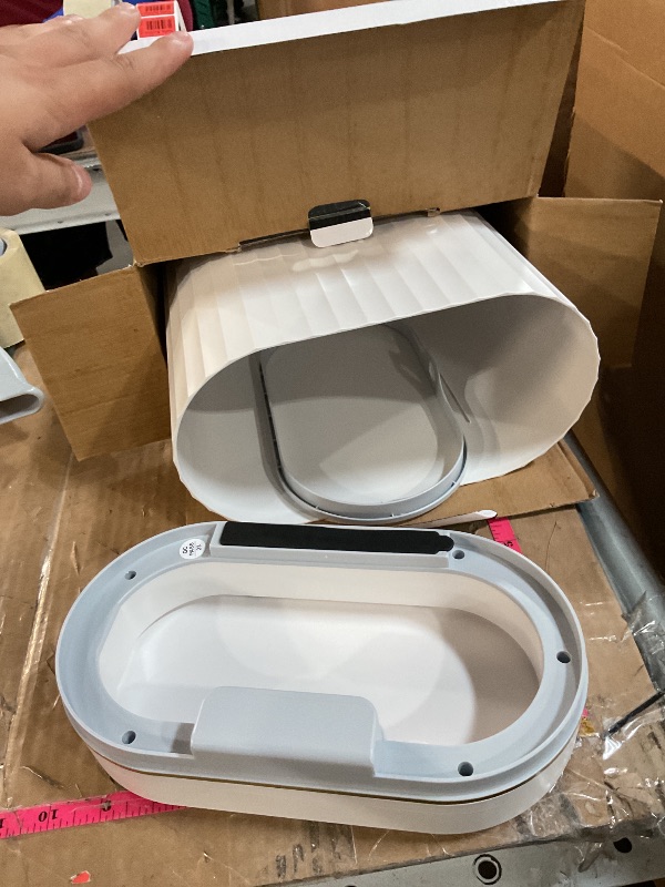 Photo 1 of ELPHECO Automatic Motion Sensor Trash Can - 2 Gallon Slimline for Bathroom, Bedroom, Kitchen, Office - White with Gold Trim