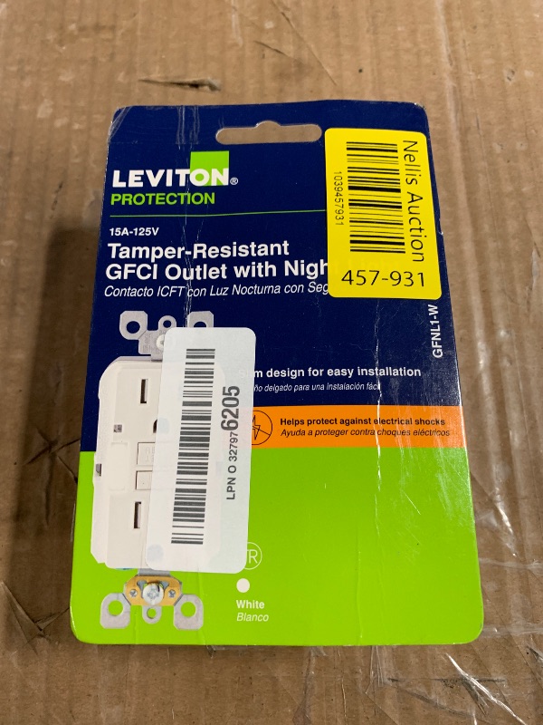 Photo 1 of Leviton GFCI Outlet with Guidelight, 15 Amp, Self Test, Tamper-Resistant with LED Indicator Light, Replaces Plugged in Night Light, GFNL1-W, White