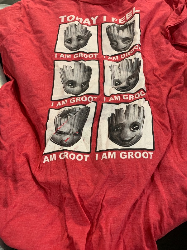 Photo 1 of (see images for damage) Marvel mens 30/1 Little Feelings-1 Marvel Guardians of The Galaxy Groot Feelings Today I Feel Adult T Shirt Tee, Red Heather, Large US