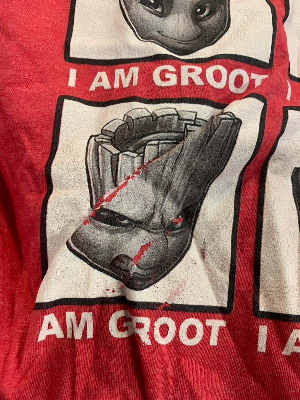 Photo 1 of (see images for damage) Marvel mens 30/1 Little Feelings-1 Marvel Guardians of The Galaxy Groot Feelings Today I Feel Adult T Shirt Tee, Red Heather, Large US