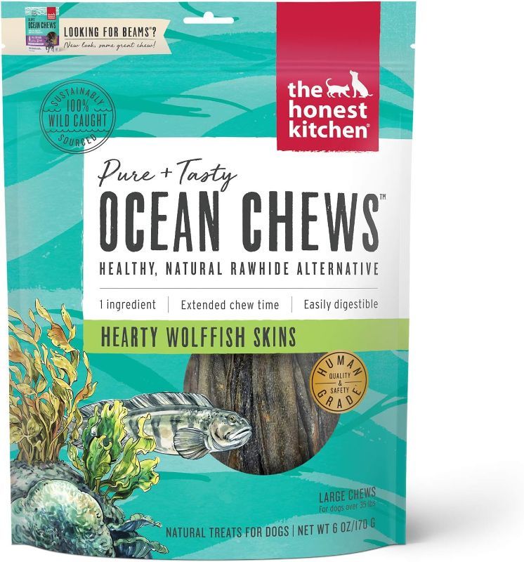 Photo 1 of ***(EXP: 06/15/25 )NONREFUNDABLE*** The Honest Kitchen Ocean Chews Hearty Wolffish Skins Dog Treats, 6 oz (Beams) 6 PACK 
