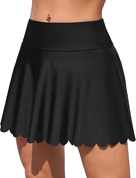 Photo 1 of (SMALL/MED) (USED/FAIR) (BAGGED) ANFILIA Women Scallop Trim Tankini Swimsuit Set V XL Neck Tankini Top Tummy Control Bathing Suit Swimwear with Bikini Bottom Black