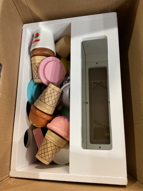 Photo 1 of (Missing pieces) Wooden Ice Cream Counter Playset for Kids, Toddler Girl Toys Kitchen Playset Pretend Play Gifts for 3 4 5 6 Year Old Girl or Boy