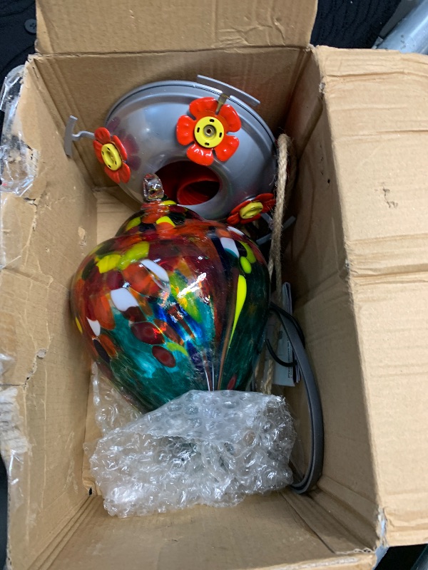 Photo 1 of (PARTS) (NOT A COMPETE SET) Muse Garden Hummingbird Feeders for Outdoors Hanging, Blown Glass Hummingbird Feeder, Gifts for Mom, Garden Decor for Outside, Unique Gifts Idea for Women, 34 Ounces, Turquoise Fireworks