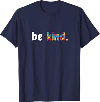 Photo 1 of Autism Awareness Be Kind Colorful Puzzle Pieces T-Shirt XS NAVY BLUE 