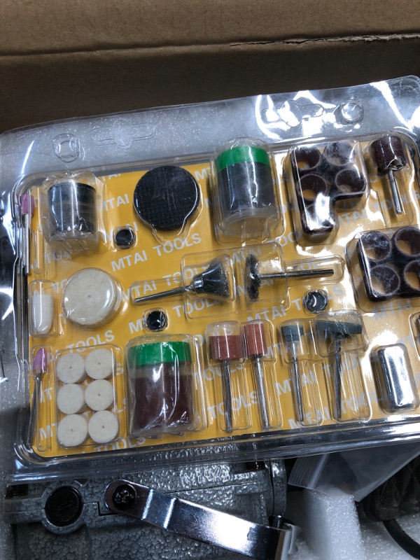 Photo 1 of (MISSING ACCESSORIES) (PARTS) DZQ Flex Shaft Rotary Tool 1000W Hanging Grinding Machine 6.5mm Rotary Carver with 3-Jaw Chuck& Stepless Speed Foot Pedal 30000RPM with Rotating Bur Holder for Carving, Buffing(w/ 77pcs Accs)