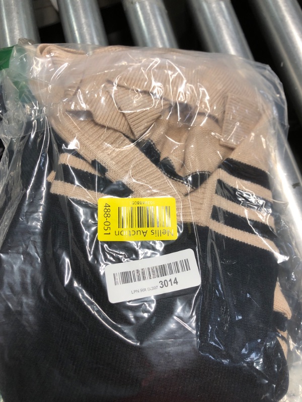 Photo 1 of (SMALL) (BAGGED) CiCiBird Women Fall V Neck Sweater Color Block Polo Long Sleeve Shirt Casual Loose Striped Pullover Sweaters Apricot Black S