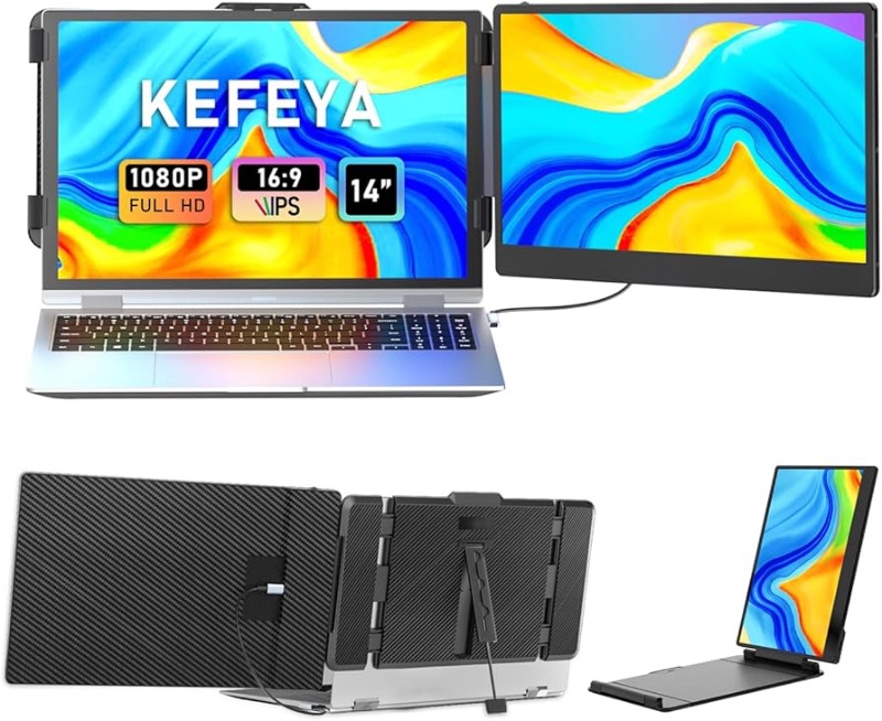 Photo 1 of (used) Laptop Screen Extender, 14" FHD 1080P IPS Laptop Monitor Extender Dual Screen, Portable Monitor for Laptops 13-17" 
