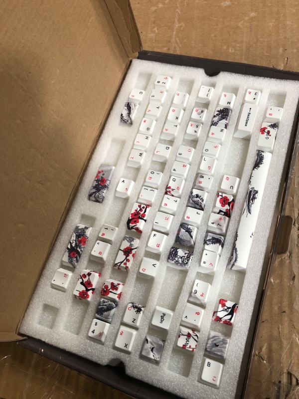 Photo 1 of ***(MISSING KEYS)***
JSJT Keycaps 65 Percent- Plum Blossom Keycap Set OEM Profile Japanese Keycaps PBT Custom Key Caps, Suitable for Cherry MX Switches GK68/RK68 Mechanical Keyboards
