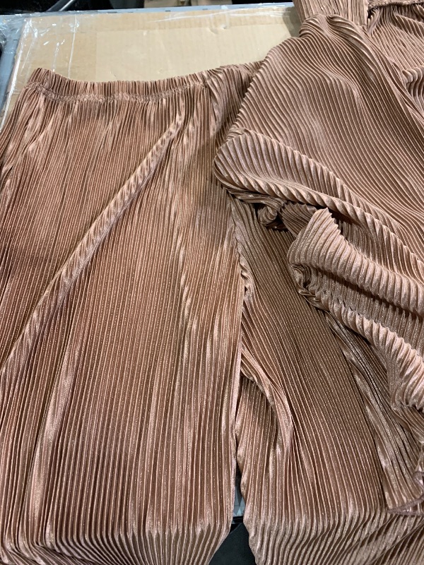 Photo 1 of (large) kaimimei Casual 2 Piece Outfit for Women - Linen Long Sleeve Button Down Shirt + Flare Pleated Wide Leg Pants Sets Streetwear 