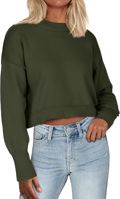 Photo 1 of (LARGE) (BAGGED) (MINOR SNAG) Zeagoo Womens 2024 Fall Crewneck Cropped Sweater Cozy Long Sleeve Ribbed Knit Pullover Dropped Shoulders Trendy Jumper Tops Large 