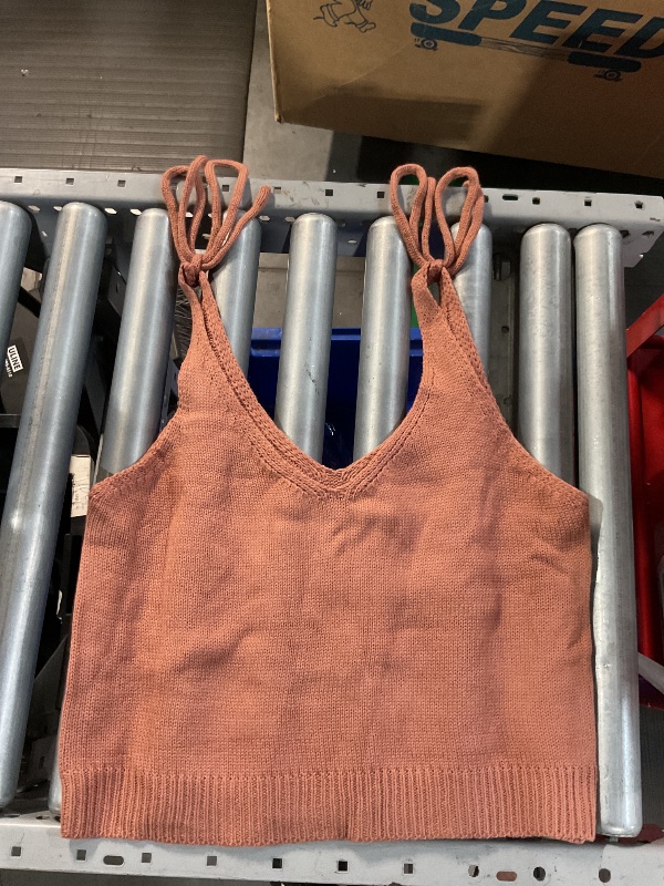 Photo 1 of *Cropped length* SweatyRocks Women's Tie Knot Shoulder Deep V Neck Knitted Camisole Sweater Vest Top Caramel Large