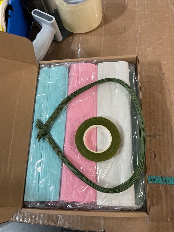 Photo 1 of 12 Rolls Crepe Paper Rolls 12 Colors Wide Crepe Paper Streamer Assorted Streamers with Floral Stem Wire and Green Floral Tapes for Birthday Party Ornament(Mixed Colors,8 feet x 10 Inch)