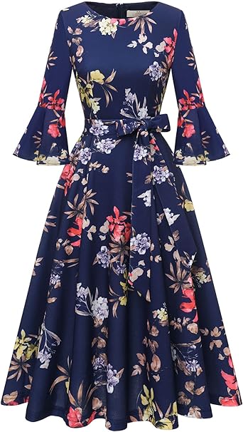 Photo 1 of ***Size 3XL***
HomRain Women's Church Dresses for 2025 Wedding Guest Cocktail Tea Party Bell Sleeve Vintage Evening Graduation Dress 3XL NAVY FLOWER