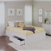 Photo 1 of ***PARTS ONLY***Prepac Select King 4-Post Raised Platform 4-Drawer Storage Bed, Modern King Storage Bed with Drawers 83" D x 79" W x 16" H, White, WBSK-1302-4K