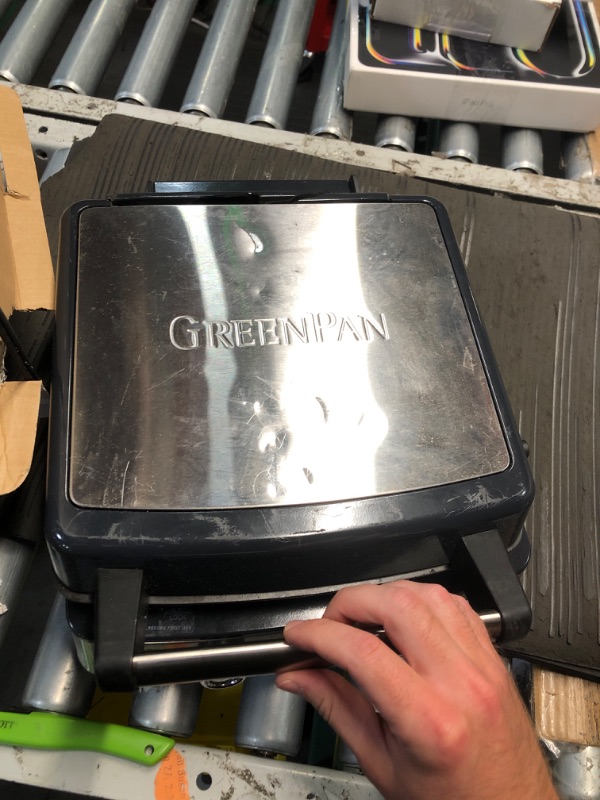 Photo 1 of (PARTS/SCRAP) (HEAVILY USED/BROKEN) GreenPan Elite 4-Square Belgian & Classic Waffle Maker, Healthy Ceramic Nonstick Aluminum Dishwasher Safe Plates, Adjustable Shade/Crunch Control, Wont Overflow,Easy Cleanup Breakfast,PFAS-Free,Black