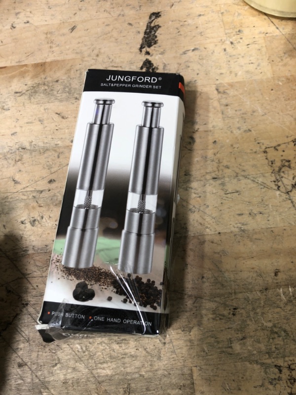 Photo 1 of [2 Pieces] Premium Stainless Steel Salt Grinder and Pepper Mill Set for Pepper Sea Salt Himalayan Salt and Spices with Thumb Button for One Hand Operation