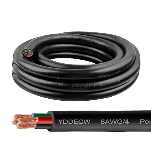 Photo 1 of 10ft 8/4 8 AWG Portable Power Cable (4 Conductor) - SOOW 600V 8 Gauge Electric Wire for Motor Leads, Portable Lights, Battery Chargers and Machinery - 4 Conductor - 10 Feet Electrical Cord