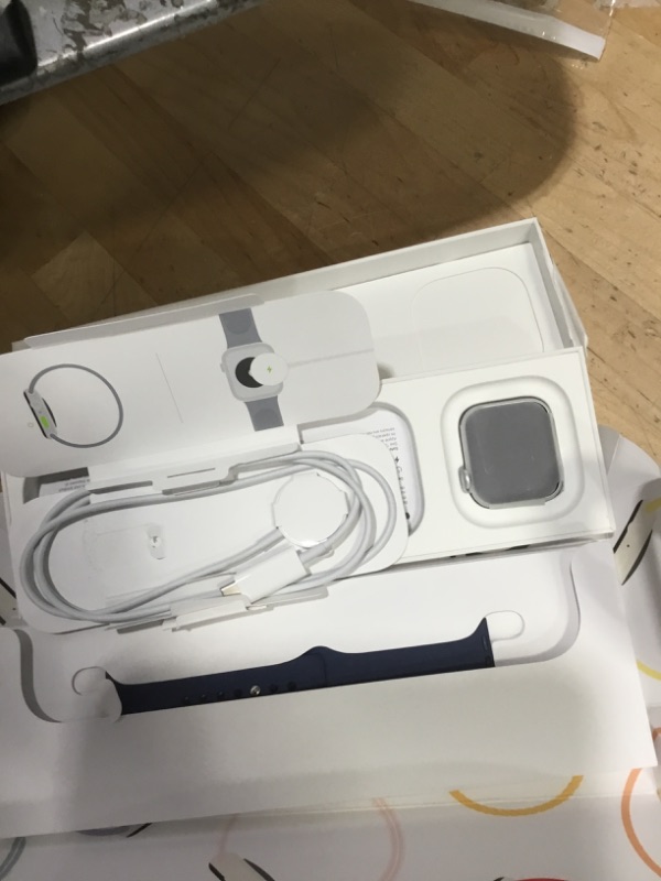 Photo 1 of Apple Watch SE (2nd Gen) [GPS 40mm] Smartwatch with Silver Aluminum Case with Denim Sport Band S/M. Fitness and Sleep Trackers, Crash Detection, Heart Rate Monitor, Retina Display