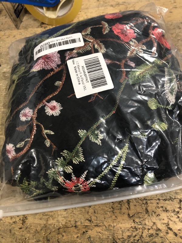 Photo 1 of 1/2 Sleeve Floral Embroidery Dress for Women Plus Size Women's Floral Embroidered Tulle Dress Mesh Sheer Sleeve Formal Tulle Prom Dress Wedding Guest Cocktail Party Evening Dress Black-Floral 3XL