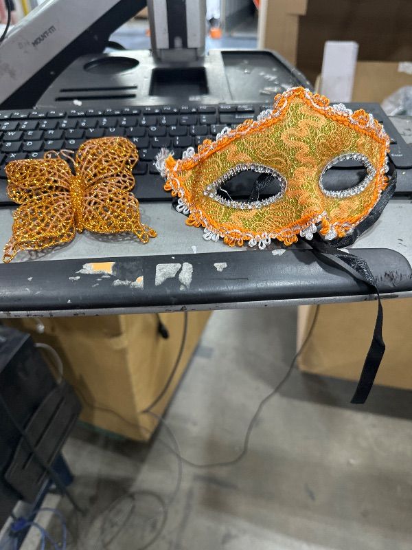 Photo 1 of LSHDXD Halloween Lace Mask Masquerade, Half Face Eye Mask, Venetian Mask Lace Eye Mask With Butterfly for Carnival Ball Party (Orange)