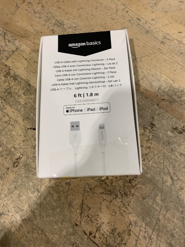 Photo 1 of Amazon Basics 2-Pack Fast Charging USB-A to Lightning ABS Durable Charger Cable, MFi Certified for Apple iPhone Charging, iPhone 14 13 12 11 X Xs Pro, Pro Max, Plus, iPad, 6 Foot Length, White