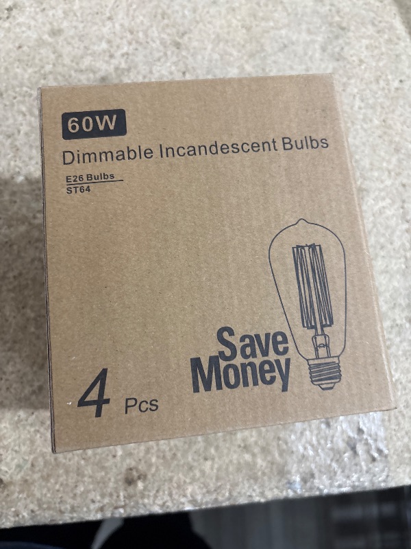 Photo 1 of 60 Watt Incandescent Edison Light Bulbs, Vintage Dimmable E26 Bulbs, ST64 2200K Warm White Antique 260LM E26 Medium Screw Base Amber Filament Bulbs for Home, Bedroom, Office, Decorative Lamp(4-Pack)