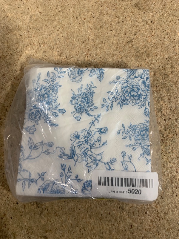Photo 1 of 100 Pack Blue Floral Cocktail Napkins, Guest Hand Towels Disposable for Bathroom, Blue Floral Paper Napkins for Bridal and Baby Shower, Tea Party, Garden Party, Birthday Party | 5” Fancy Paper Napkins