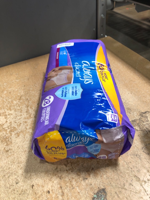 Photo 1 of Always Discreet Adult Incontinence Underwear for Women and Postpartum Underwear, L, Up to 100% Bladder Leak Protection, 28 Count (Packaging May Vary)