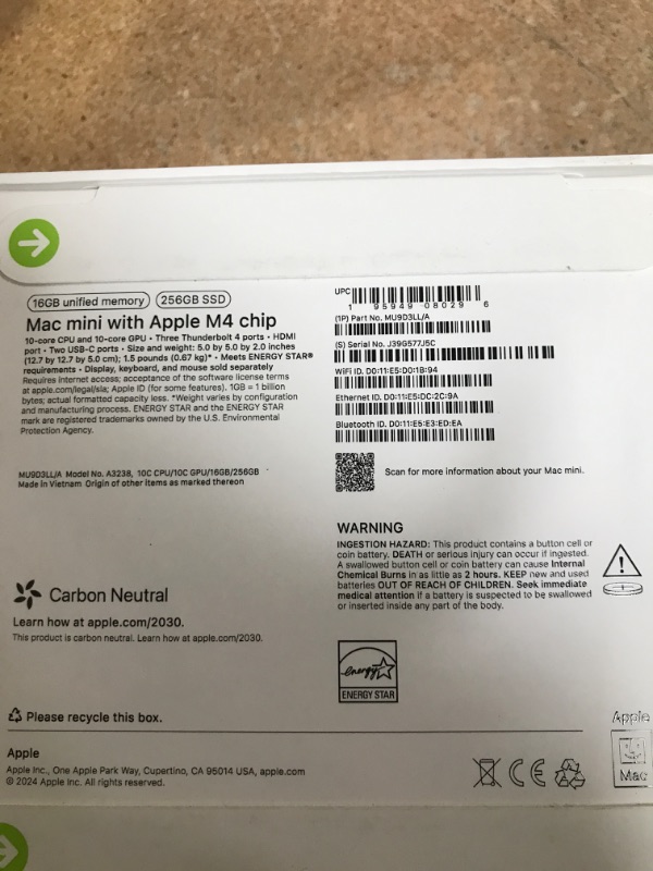 Photo 1 of Apple 2024 Mac mini Desktop Computer with M4 chip with 10?core CPU and 10?core GPU: Built for Apple Intelligence, 16GB Unified Memory, 256GB SSD Storage, Gigabit Ethernet. Works with iPhone/iPad