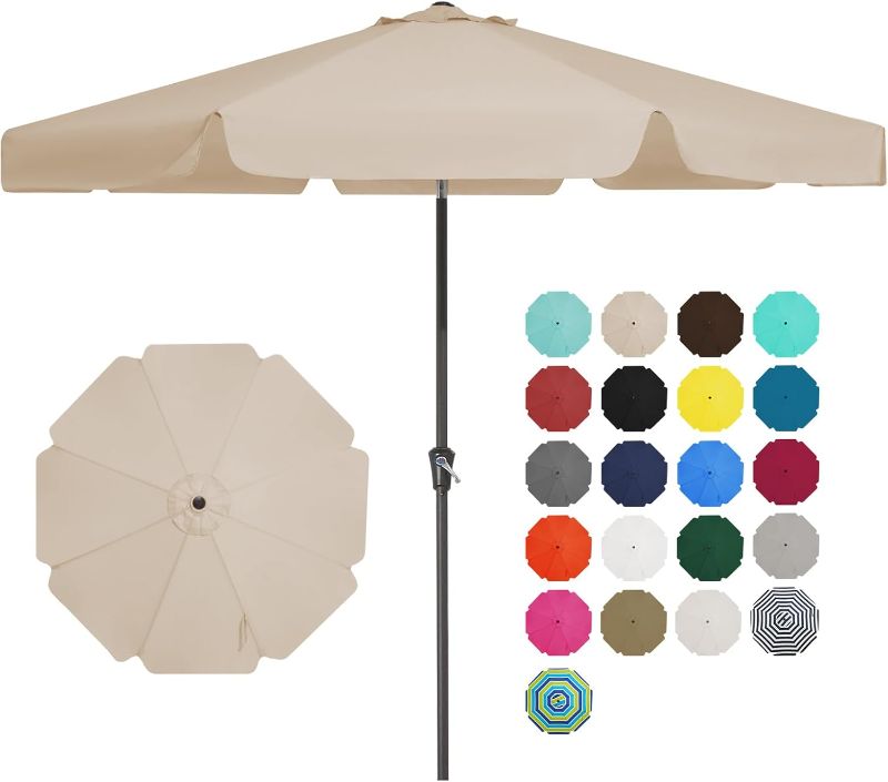 Photo 1 of *USED SEE NOTES*JEAREY 9' Patio Umbrellas Outdoor Table Market Umbrella w/Push Button Tilt/Crank, 8 Sturdy Ribs, UV Protection Waterproof Sunproof(Brown)