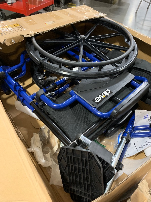Photo 1 of (damaged) (see all images) Drive Medical Blue Streak Wheelchair with Flip Back Desk Arms, Swing Away Footrests