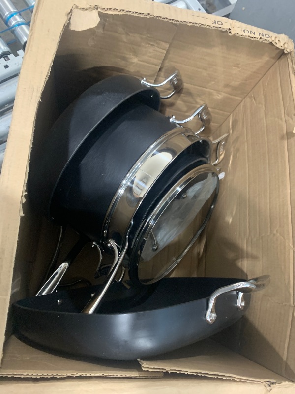 Photo 1 of ***SET ONLY INCLUDES PANS- 8.5", 10.5", 4QT SKILLET, 7QT PAN WITH DRAINING BASKET & LID, 13" SQUARE SKILLET***  All-Clad Hard Anodized Nonstick Cookware Set, 12 piece Set