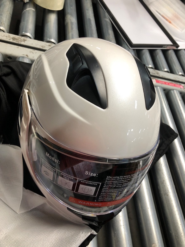 Photo 1 of TTMiku Modular Motorcycle Helmet, Full Face Flip Up Dual Visor Sun Shield Motorbike Helmet for ATV UTV Street Racing Dirt Bike Snowmobile Moped Cruiser, DOT Approved (Pearl White, XL)