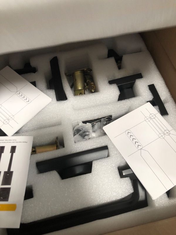 Photo 1 of Moquin Double Front Door Lock Set, Matte Black Square Front Door Hardware Set with Dummy, Heavy Duty Door Handle with Deadbolt, Double Entry Door Lock Set with Reversible Handle