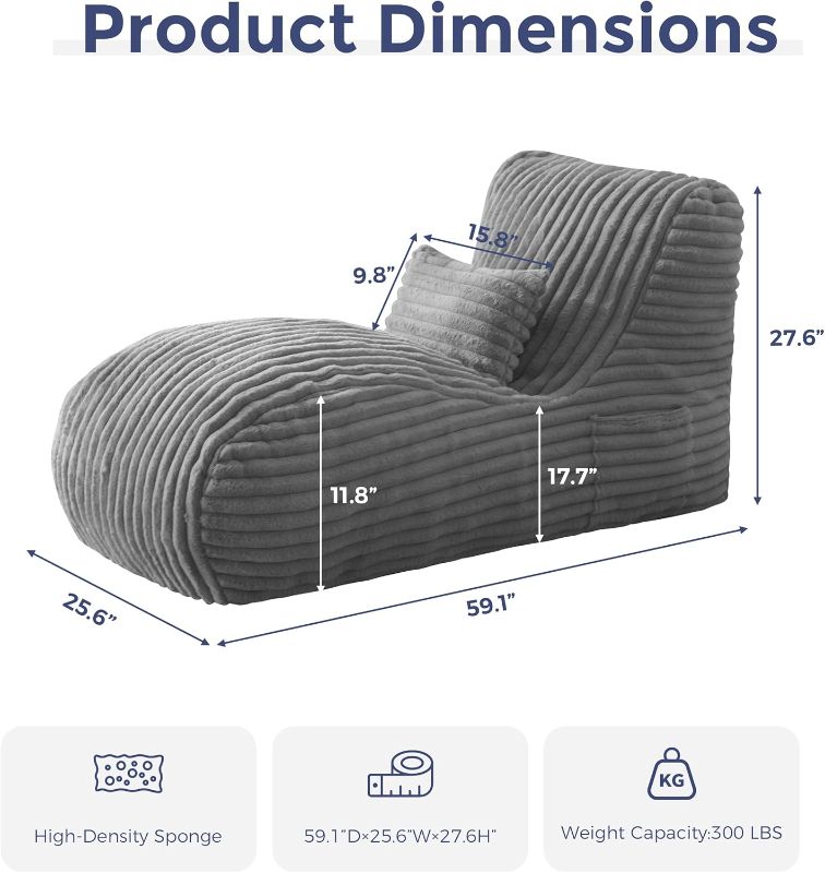 Photo 1 of (USED/FAIR) MAXYOYO Chaise Lounge with Pillow, Ergonomic Chaise Lounge Chair Indoor, Soft Fabric Velvet Floor Sofa, Fainting Couch for Bedroom Living Room