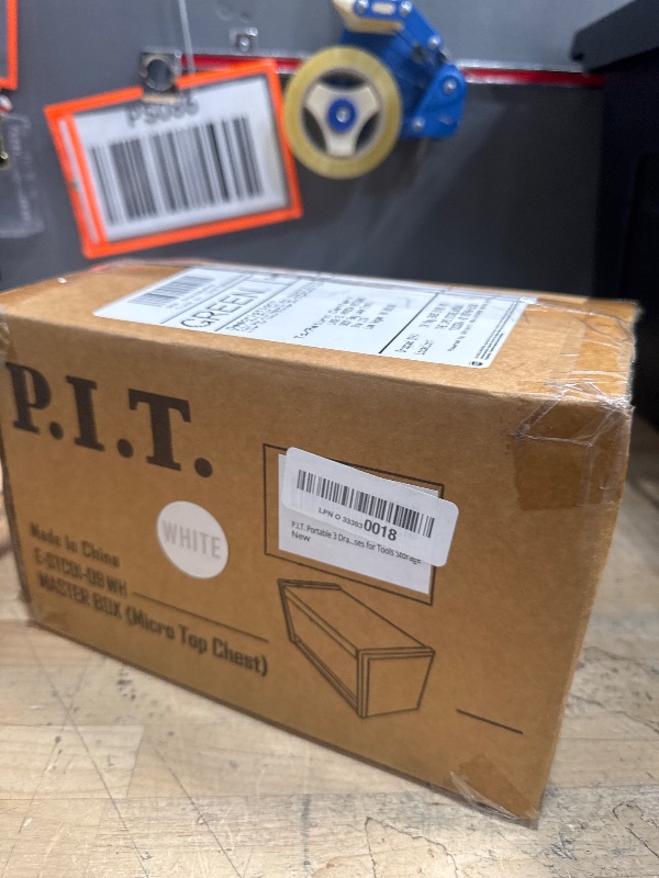 Photo 1 of P.I.T. Mini White Tool Box, Portable 3 Drawer Steel Stackable Tool Box with Magnetic Tab Locking, White Micro Top Chest with Liner for Tools Storage and Organizers, Home DIY