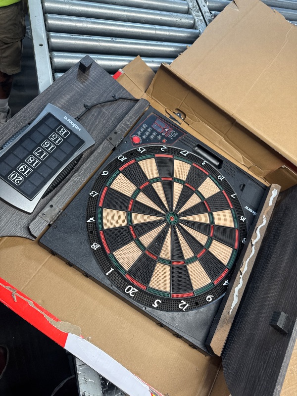 Photo 1 of ***Major Damage**
Arachnid Cricket Maxx 4.0 Electronic Dartboard Cabinet Set - Stylish Woodgrain Doors - 37 Game Types with 217 Variations - Heckler Feature + Solo Play - Includes Six Soft Tip Darts