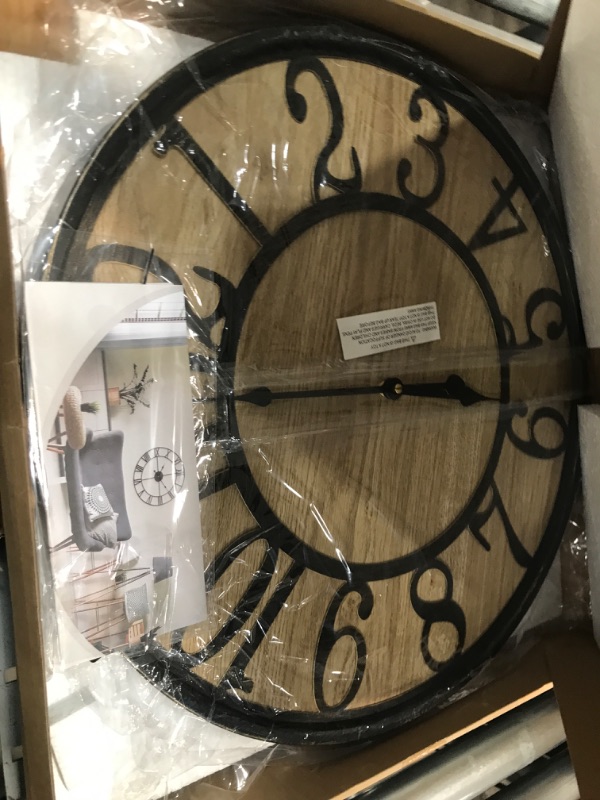 Photo 1 of Maxstar Large Wall Clock Silent Bronze Rustic Farmhouse Metal & Wood with Arabic Numeral, Battery Operated Wall Clocks Decorative for Living Room Bedroom Office Home Decor 20inch