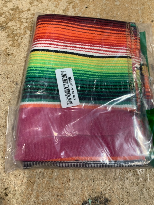Photo 1 of 14x108 inch Mexican Serape Table Runner for Mexican Theme Party, Cinco de Mayo Fiesta Party, Day of Death Decorations, Falsa Classic Striped Fringe Pattern Cotton Blanket, Pink