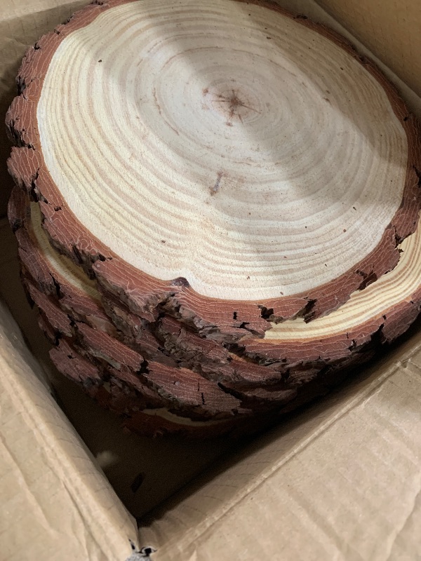 Photo 1 of  9-10 Inches Wood Slices for Centerpieces, Wood Centerpieces for Tables, Wood Rounds for Wedding, Baby Shower, Party, Natural Pine Wooden Slabs