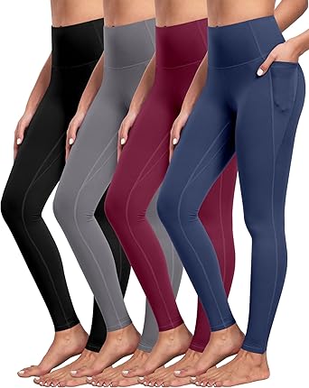 Photo 1 of 4 Pack Leggings with Pockets for Women - Soft High Waisted Tummy Control Workout Yoga Pants,XL