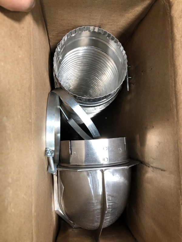 Photo 1 of Builder's Best 84018 SAF-T Metal Single Elbow Dryer Vent Duct Kit, UL Listed, 4" Diameter x 8' Length, Silver