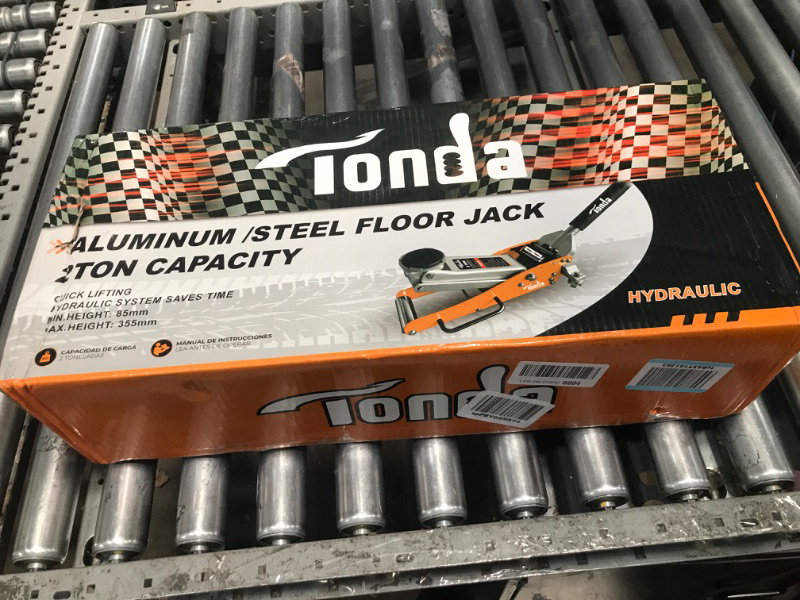 Photo 1 of (USED/FAIR) (BAGGED) (DAMAGED WHEELS) TONDA Low Profile Floor Jack, 2 Ton Aluminum and Steel Hydraulic Car Jack with Dual Pump System, Rapid Lift, Orange