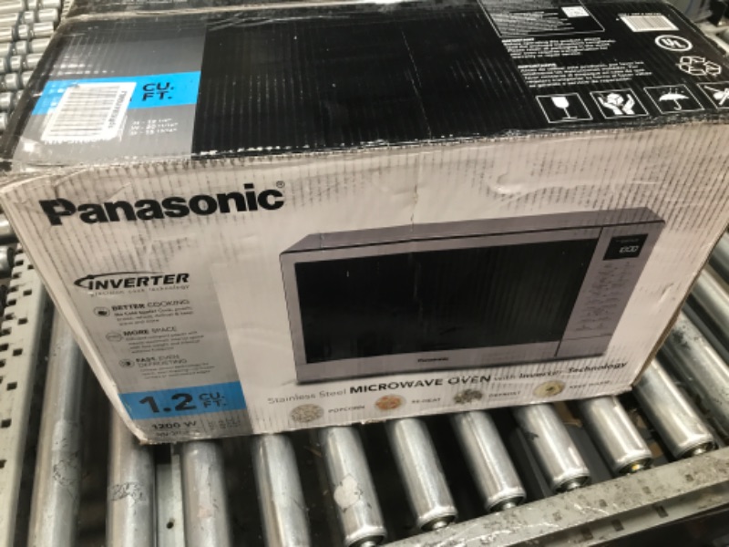 Photo 1 of (MINOR DAMAGES// FUNCTIONAL) Panasonic NN-SN68KS Compact Microwave Oven with 1200W Power, Sensor Cooking, Popcorn Button, Quick 30Sec & Turbo Defrost, 1.2 cu.ft, Stainless Steel