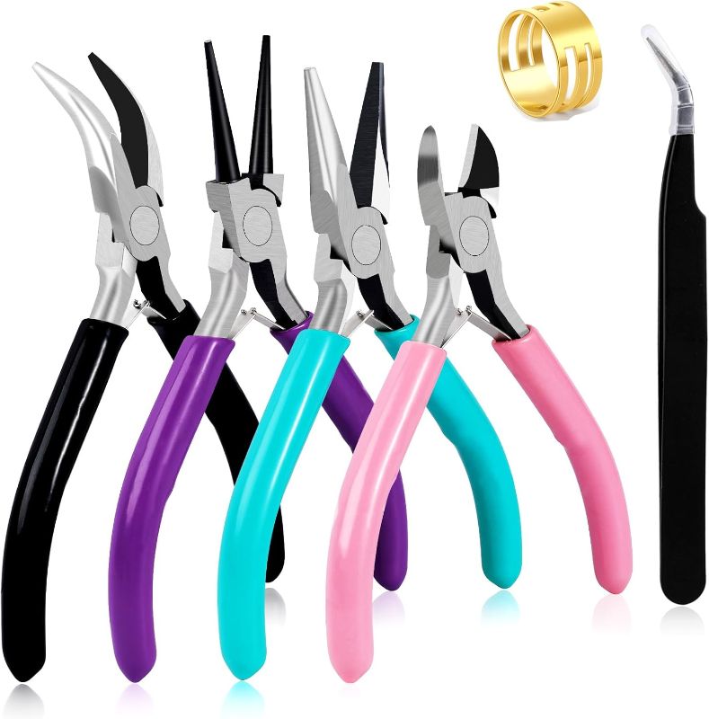 Photo 1 of 4Pcs Jewelry Pliers Set Jewelry Making Pliers Tools Kit Include Jewelry Making Needle Nose Chain Nose Round Bent Pliers Wire Cutter for Bracelet Beading DIY Craft Jewelry Making Supplies
