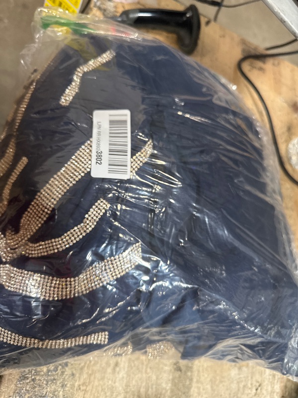 Photo 1 of ***FINAL SALE/DAMAGE TO SOME OF THE DIAMOND WORK*** Navy Blue Mermaid Formal Dresses for Women Off Shoulder Tulle Evening Gown Luxury Beaded Prom Dress 2024 US16