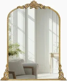 Photo 1 of (missing top ) Growsun Vintage GOLD Arched Mirror, 24x36 inch Antique Baroque Wall Mirror Decor, Traditional Ornate Mirror with Full Metal Frame for Fireplace/Entryway/Living Room/Bathroom STOCK PIC JUST FOR REFERENCE