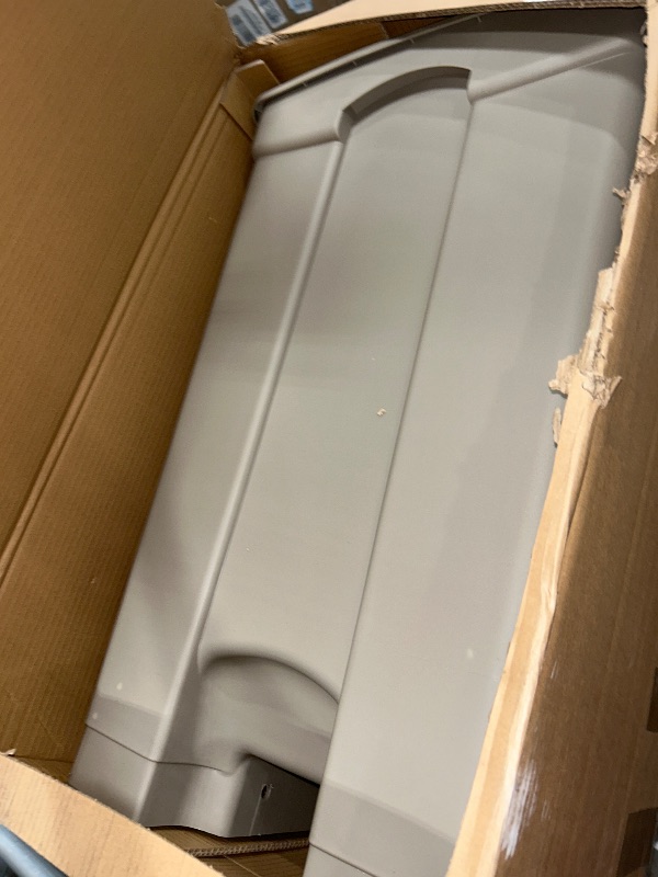 Photo 1 of **MISSING LID**
Safco Step On Plastic Trash Can with Foot Pedal, 23 Gallon Garbage Can for Kitchen, Indoor or Outdoor Use, Hands Free, Tan