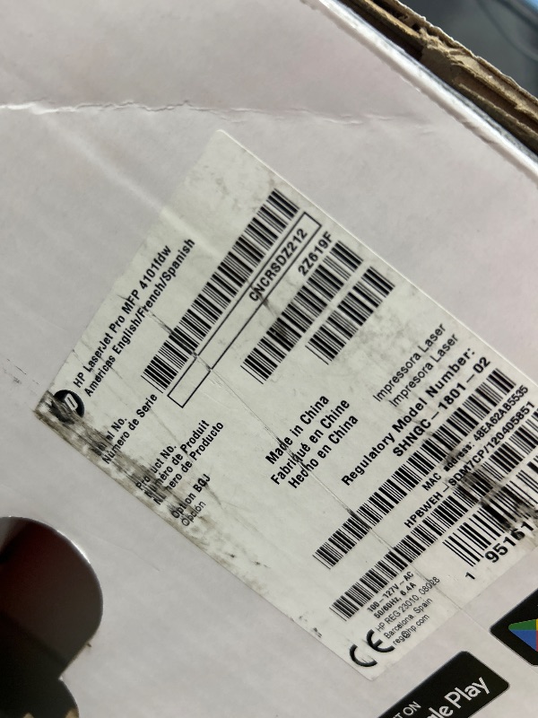 Photo 1 of HP LaserJet Pro MFP 4101fdw Wireless Black & White All-in-One Laser Printer, Scanner, Copier, Fax, Best-for-Office (2Z619F)